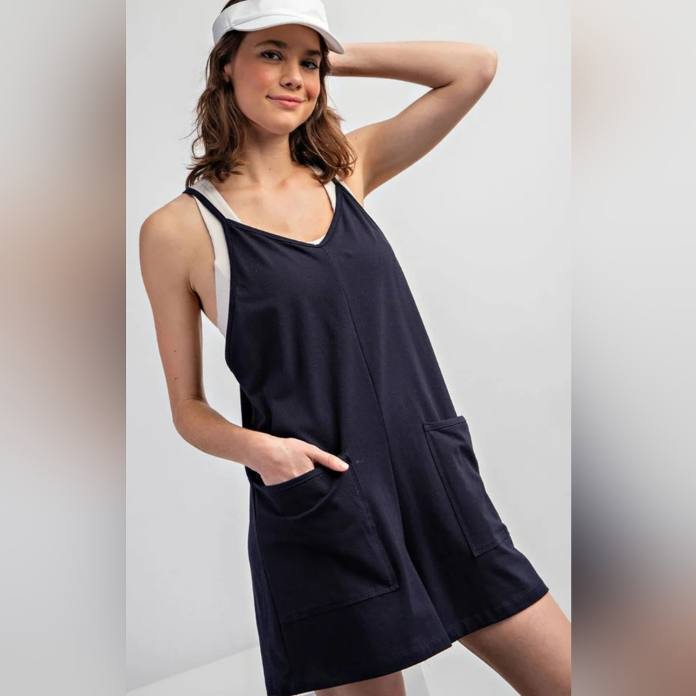 Sodtau Navy Sleeveless Romper Size XL Pockets Casual Comfort Lightweight